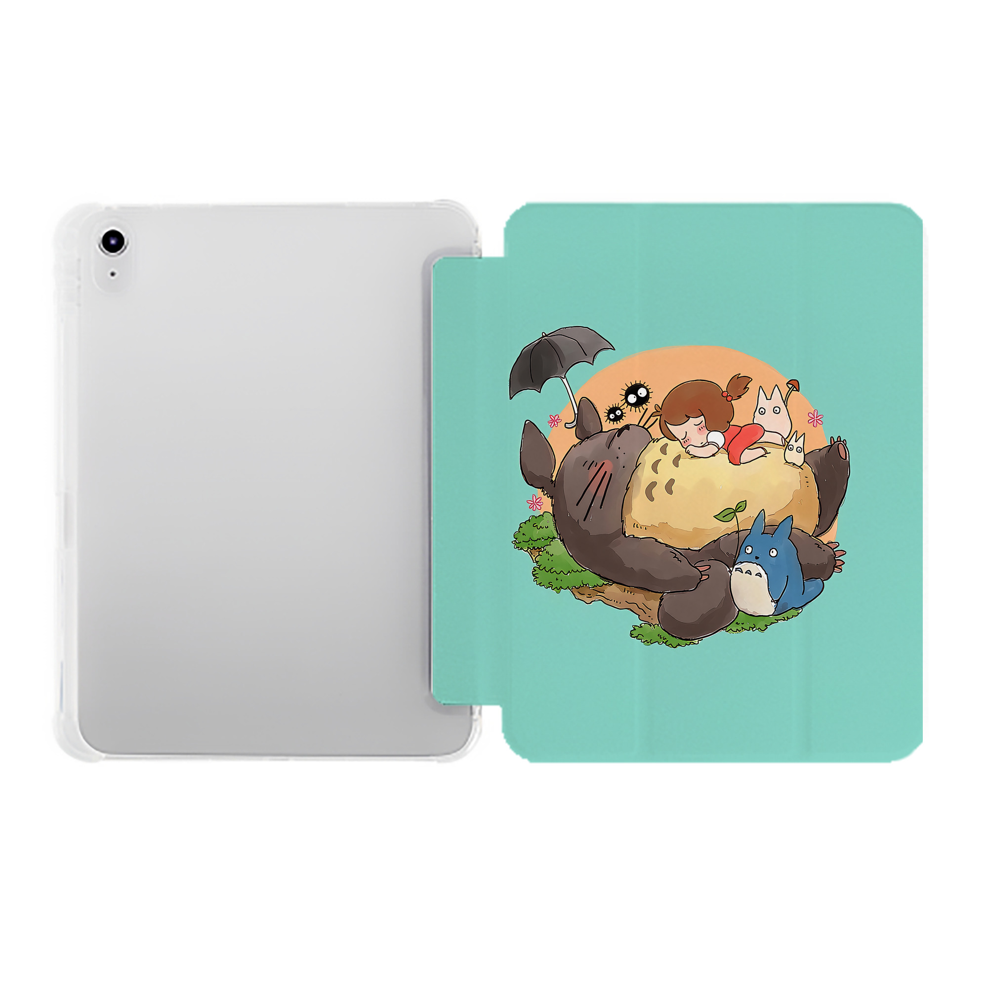 （画像用） となりのトトロ 草壁メイ 草壁サツキ My Neighbor Totoro Satsuki Kusakabe Mei Kusakabe IPad ケース ペン収納付き 三つ折りスタンド PUレザー×シリコン 対応機種9.5/10.5/10.9インチ
